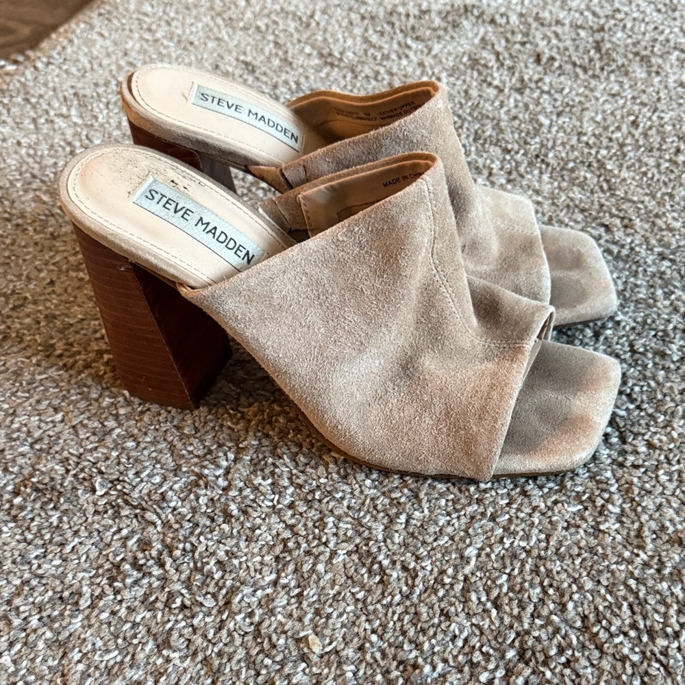 Steve Madden Taupe Suede Open-Toe Heels